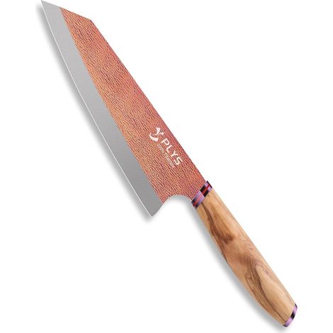 Plys Titane Couteau Chef Japonais Kiritsuke: Lame de 20,5 Cm, Manche Ergonomique en Bois, Matériau en Titane Ultra-LéGer (Jaune Doré) (1/5)