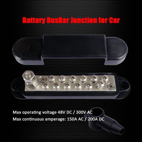 Ampper Barre de bus à 12 terminaux, 13,5 cm en laiton plaqué nickel, bloc de distribution de batterie pour voiture, véhicule, camping-car, camion, bateau, amplificateur audio et plus encore (noir) (1/4)