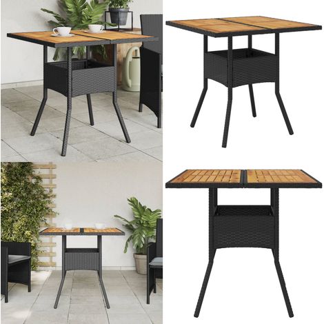 Table de jardin et dessus en bois d'acacia noir résine tressée - Table De Jardin - Table Extérieure - Mobilier De Jardin - Table Acacia - Table Résine Tressée - Home & Living