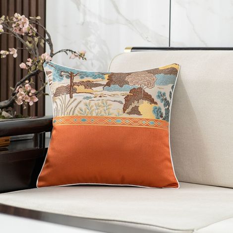 Taie d'oreiller simple orange-rouge 30x50 Housse de coussin douce en jacquard à motif paysage pour canapé de salon (1/5)
