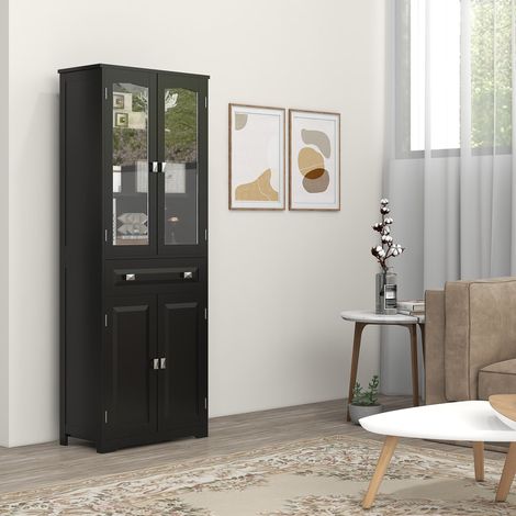 Armoire de cuisine noire de 160 cm (63 pouces) à 4 portes avec étagères réglables pour une organisation optimale de la maison (1/5)