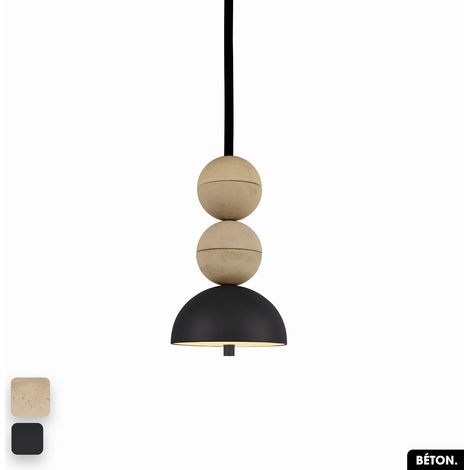 Lampe de suspension en béton - BOSFOR CONCRETE SABLE - NOIR 2 BALLES LED 14W (1/3)