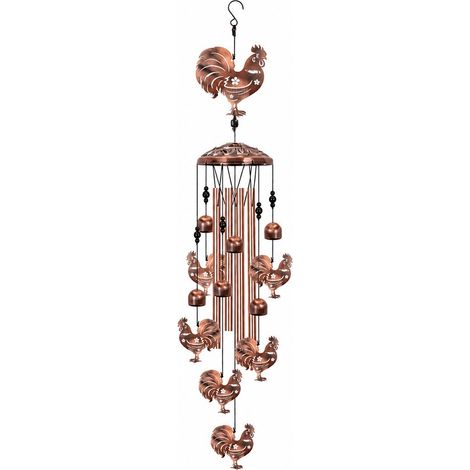 Carillon éolien en métal, tube en aluminium, 94 cm, noir, décoration intérieure/extérieure pour jardin, motif coq. (1/3)
