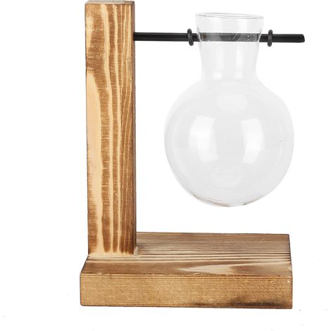 Vase en Verre Transparent avec Support en Bois pour Hydroponie - Décoration de Bureau Moderne (1/5)