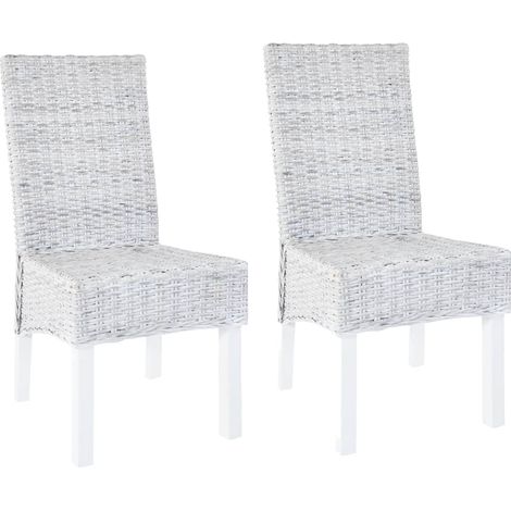 Sedie da Pranzo 2 pz Marrone Chiaro in Rattan Kubu e Mogano vidaXL (1/5)