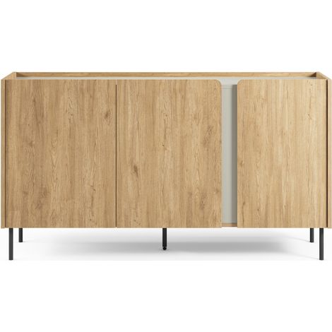 Buffet 3 portes décor chêne et vert 150 cm - Ingo