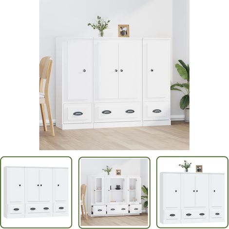 The Living Store Buffets 3 pcs blanc bois d'ingénierie - Buffet Design Moderne - Meuble Rangement Blanc - Buffet Cuisine - Buffet Salon - Buffet Industriel (1/5)