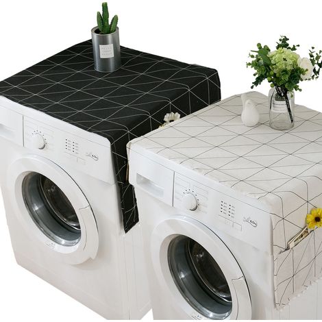 Housse Pour Machine À Laver - Coton Lin - 130 x 55 cm - Protection Antipoussière Pour Appareils Ménagers - 2 Pièces (1/5)
