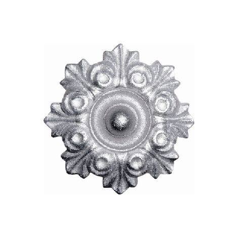 Rosace avec détail floral en fonte zinguée- Diamètre 130mm - À visser avec taraudage M5 (4,2mm) - DECO FER FORGE