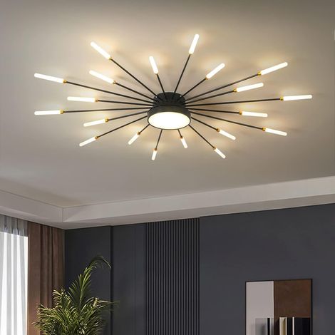 Plafonnier LED moderne 20 + 1 têtes lustres noirs semi-affleurants éclairage de plafond pour chambre salon cuisine salle à manger restaurant (1/5)