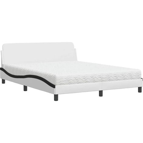 Lit double  Lit adulte  Lit avec matelas Dover blanc et noir 160x200 cm similicuir (1/5)