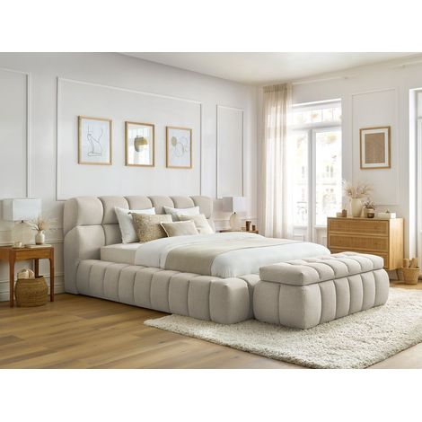 Bobochic – Lit coffre MONT-BLANC 180x200 – Bout de lit coffre tissu chiné – Bois et panneaux de particules – Style moderne – Hauteur matelas 25cm (1/5)