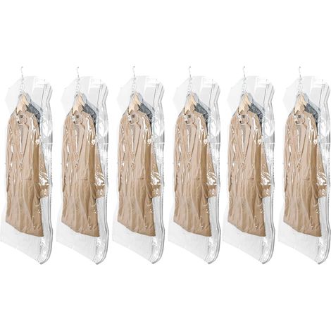 6 Jumbo 70x145cm Sacs de Rangement sous Vide Suspendus pour vêtements, Housse sous Vide pour costumes, manteaux, vestes, Economisez 80% d'espace organisateur de placard Sacs à Vide (1/5)