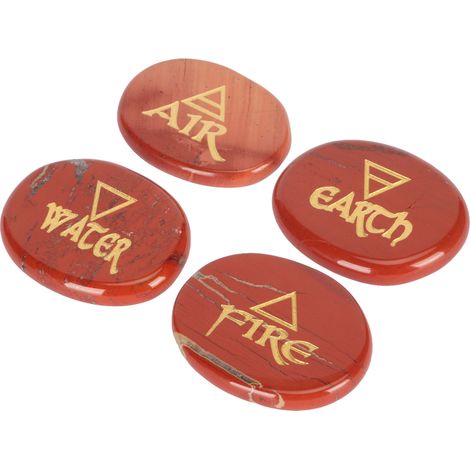Ensemble de pierres triangulaires gravées des 4 éléments - Pierres runiques Terre, Vent, Eau, Feu, Cristaux polis, Convient pour la guérison par les cristaux Reiki Pierres rouges