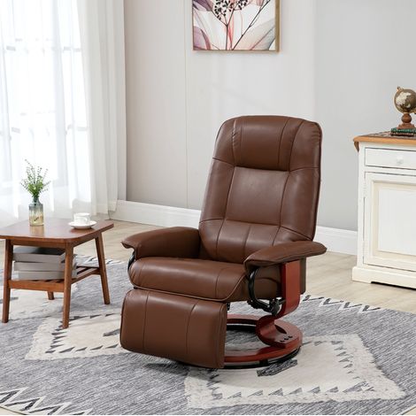 Poltrona relax girevole reclinabile, poggiapiedi manuale, ecopelle marrone DESVIAE (1/5)
