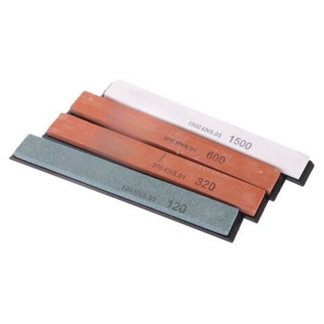 Lot de 4 pierres à aiguiser (grains 120, 320, 600 et 1500) pour couteaux de cuisine et ciseaux. Aiguiseur professionnel à grain fin, moyen et gros. (1/4)