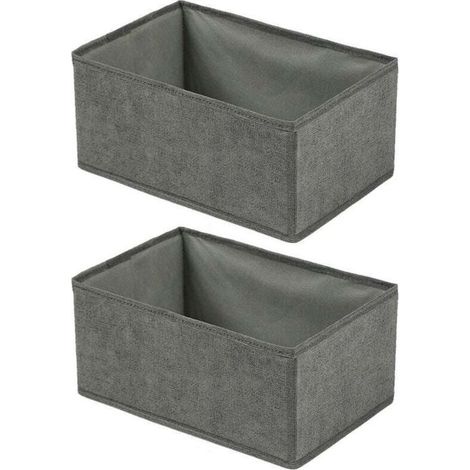 Boîte De Rangement - Imitation Lin - Fermeture Éclair - 28x14x12 cm - Gris - 2 Pièces (1/4)