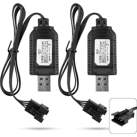 2 Pezzi Caricabatterie USB Universale per Batterie LiPo 7.4V 2S con Connettore SM-4P – Protezione da Sovraccarico e Indicatore di Carica – Colore Nero (1/3)
