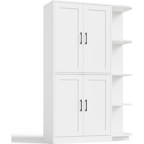 Hoher Küchenschrank weiß aus MDF mit 4 Türen und 4 offenen Fächern, 103 x 40 x 163 cm (1/5)