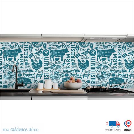 Crédence : Boucherie et graphisme - Couleur Bleu nacré - Alu composite - 120 - 60 (1/3)