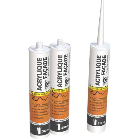 Méduze - 3 mastics acryliques universels pour façade 310 mL - BLANC - Réparation de trous et fissures - Texture granuleuse - Étanche - Professionnel (1/5)