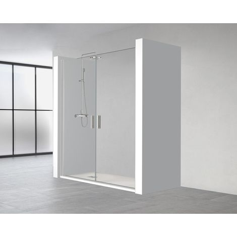 PROFILTEK HP307 HADA PLUS Mampara Frontal Doble Abatible Perfil Plata Brillo Vidrio Transparente - Medida: 77-81 cm - ref: 28430021