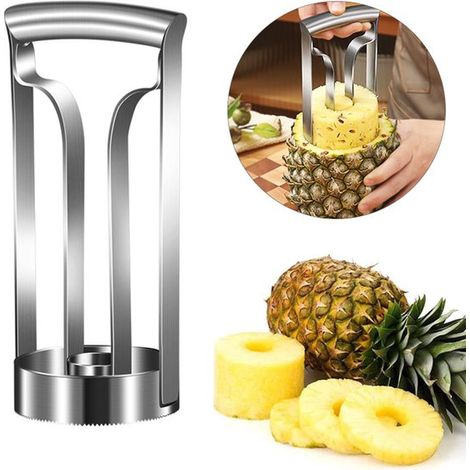 Descorazonador de piña, Pelador de piña, Cortador de piña, Utensilio para frutas, Acero inoxidable, Fácil de limpiar, Diámetro 8 cm, Plateado (1/5)