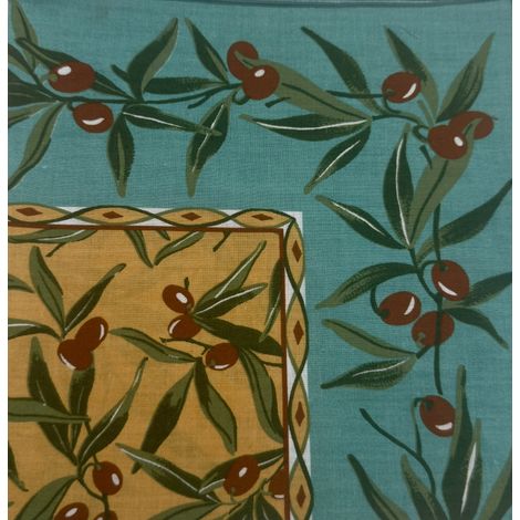 Nappe ronde provençale Ocre & Céladon Ø180 cm avec 6 serviettes – Fabriquée en France - diam 180 - Céladon (1/3)