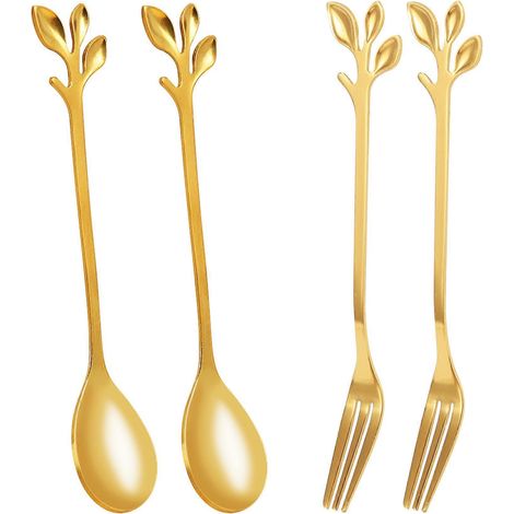 Vaisselle cuillère à café fourchette, 2 cuillères 2 fourchettes, 4.7 pouces cuillère à thé lot (1/5)