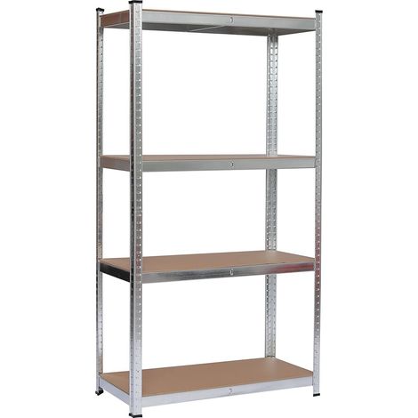 Étagère 4 étagères métal et MDF Dimensions : H 160 L 120 P 40 cm Portée : 150 kg par étagère, Montage par emboîtement (1/2)