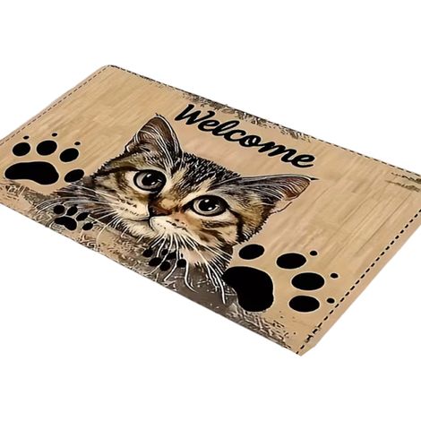 Tapis De Seuil - Motif Chat - Antidérapant - Pour Entrée Extérieure Porche Porte D'Entrée - 45 x 75 cm - 1 Pièce