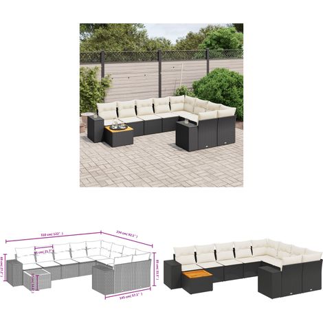 10-tlg. Garten-Sofagarnitur mit Kissen Schwarz Poly Rattan - Gartenmöbel Set - PE-Rattan Möbel - Outdoor Lounge - Esstisch - Gartenecke - Home & Living (1/3)