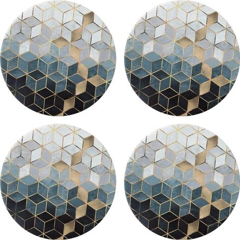 Dessous de verre modernes en céramique effet marbre, ventouses avec support, ensemble de dessous de verre en céramique à motif marbre bleu avec base en liège, décoration pour la cuisine, le bar ou le (1/5)