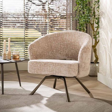Fauteuil pivotant moderne en tissu Monti sable/brun Crossy (1/5)