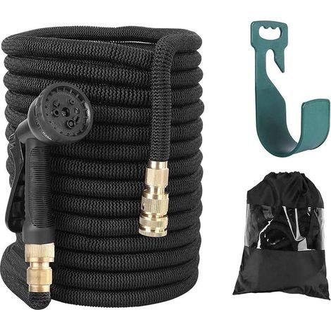 Tuyau d'arrosage extensible de 30 m (100 pi) avec 8 fonctions, flexible et léger, pour l'arrosage et le nettoyage du jardin, noir, 30 m (100 pi) (1/5)