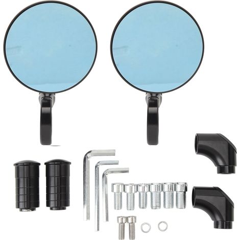 Specchietti retrovisori da manubrio per moto, manubrio rotondo, specchietto laterale antiriflesso, blu per attacchi M8 M10, nero opaco (1/5)