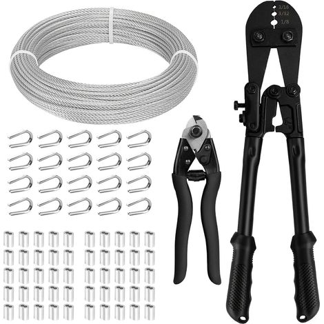 Câble Acier Inoxydable 3 mm, 30M Câble Métallique avec Pince à Sertir, Coupe-Câble, Fil Métallique pour Treillis de Jardin, Étendoir à Linge, Guirlandes Lumineuses, Câble à Rideaux (1/5)