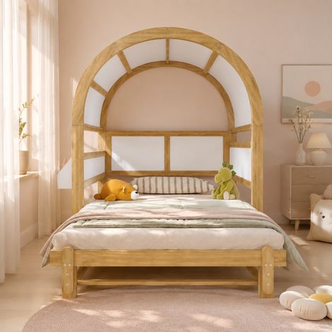 Cama cabaña infantil 140x200 cm de madera blanca extensible FloraGrace (1/5)