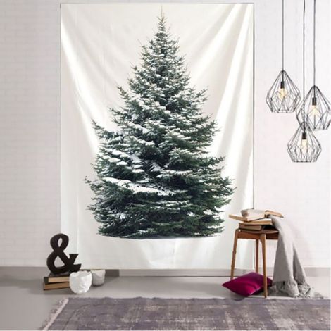 Tapisserie Sapin De Noël - 150 x 100 cm - Tissu Recyclable - Décoration Murale Vintage - Gris Ardoise - 1 Pièce