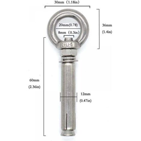 10-Pack Boulons à Expansion M8 x 60mm Manchon en Acier Boulon à œil 304 Inoxydable Expansion du Béton Ancrage Vis à Oeil Chevilles Boulons (1/3)