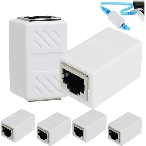 6 pièces Coupleur RJ45 Cat7, Connecteur D'Extension de Câble LAN, Adaptateur RJ45 Connecteur Femelle-Femelle Blindé avec Câbles Cat5, Cat5e, Cat6, Raccord Haut Débit (Blanc-6 pièces) (1/5)