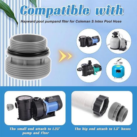 Set mit 4 Poolschlauchadaptern für Poolpumpen, für 40-mm- bis 1 1/2-Zoll-Schläuche, Poolschlauchadapter mit Dichtung, Intex-Adapter kompatibel mit Intex- und Coleman-Filterpumpen (1/3)