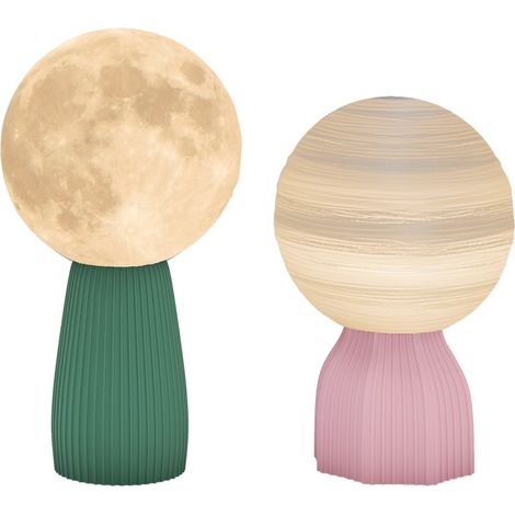 Set de 2 lampes de table USB en ABS avec éclairage 3 couleurs, inspiration planètes, blanc (1/5)