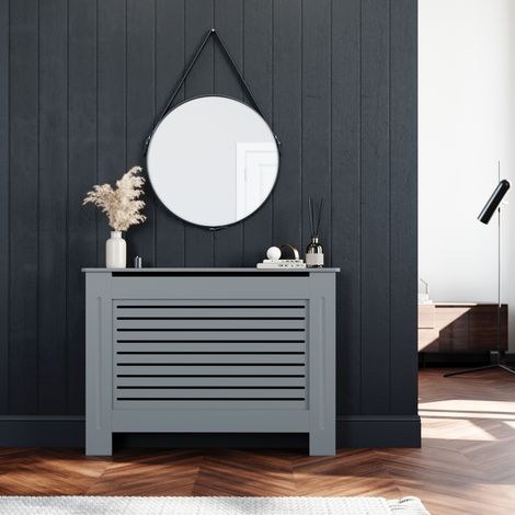 ELEGANT Grey MDF Radiator Covers Horizontal Slat Paint Cabinet Medium for Office, Hallway, Living Room, Bedroom