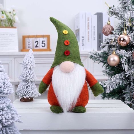 Décoration de Noël sans visage, figurine elfe de Noël verte, poupée décorative style nordique, personnage festif à poser pour maison, salon, table, cheminée et fête (1/5)