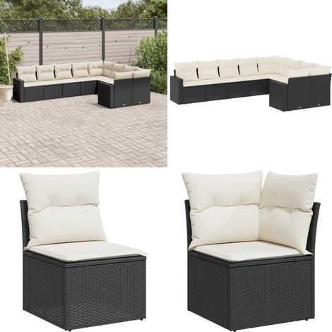 9-tlg. Garten-Sofagarnitur mit Kissen Schwarz Poly Rattan - Gartengeset - Outdoor Möbel - Lounge Set - Gartenlounge - Rattan Sessel - Home & Living (1/5)