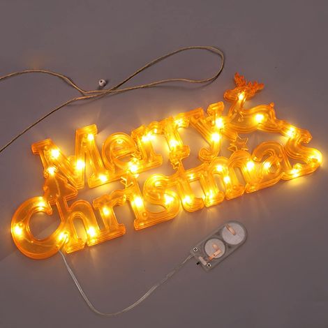 Beleuchtetes „Frohe Weihnachten“-Schild mit Kranz und Lichtern – Dekoration für drinnen und draußen, z. B. für Türen, Fenster oder Veranden – Batteriebetrieben