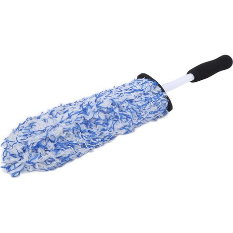 Brosse de nettoyage pour pneus et roues de voiture en microfibre douce et multifonctionnelle à longue portée pour pot d'échappement, pare-chocs et garde-boue (bleue) (1/5)
