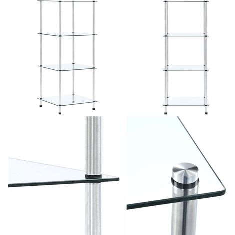 Regal mit 4 Ablagen Transparent 40x40x100 cm Hartglas - Glasregal - Modernes Regal - Transparentes Regal - Bücherregal - Deko Regal - Home & Living