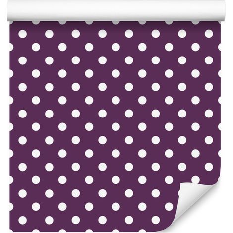Papel pintado de lunares color ciruela y morado, fondo violeta para salón y dormitorio, 50x1000 cm. (1/5)